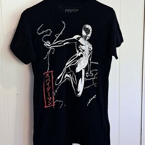 Marvel Black Short Sleeve Tee Spiderman Design Size S Very Good Condition